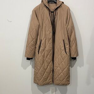Quilted Tan Hooded Women's Coat